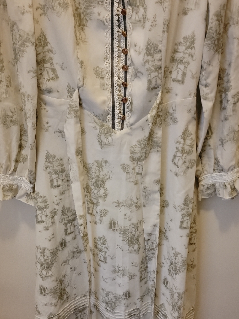 Simple Retro Vintage-Inspired Cream Floral Print Long Sleeve Dress Size S - Picture 3 of 15